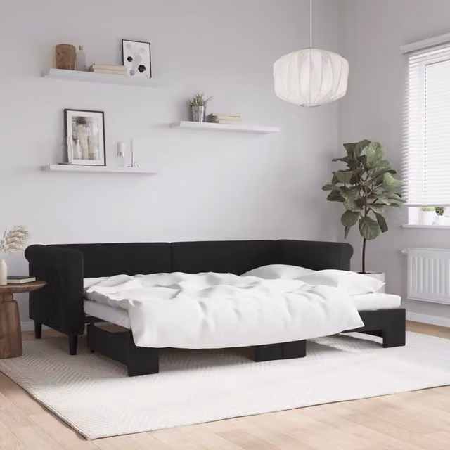Divano Letto con Letto Estraibile vidaXL in Velluto Nero per Soggiorno e Camera da Letto L/P/H: 229 x 90 x 68 cm con Letto 80x200 cm
