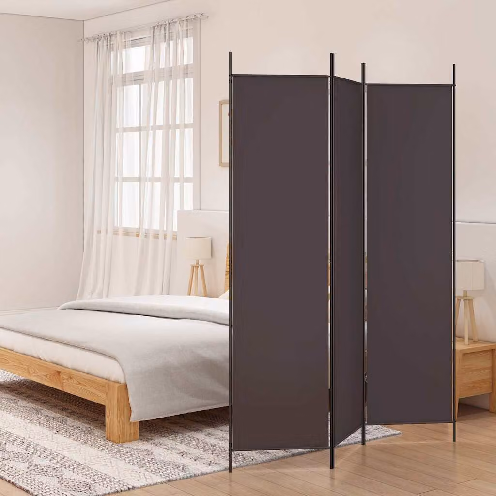 Divisorio a 3 Pannelli vidaXL in Tessuto e Metallo, Marrone e Nero, H: 200 cm, L: 150 cm