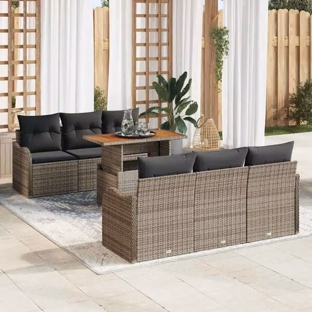 Set Divano da Giardino 7 pz Grigio Poly Rattan 3358141