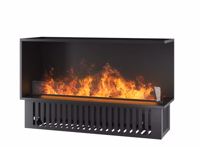 Caminetto a Vapore Acqueo da Incasso Corner R1200 Sololed Nero con Fiamma Multicolore Effetto 3D e Controllo App L: 120 cm, P: 50 cm, H: 47 cm