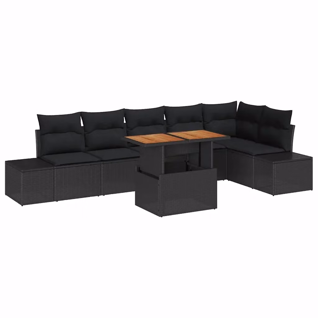 Set Divano da Giardino vidaXL a forma a U in Poly Rattan Nero con Cuscini e Contenitore per Terrazza e Giardino – 2