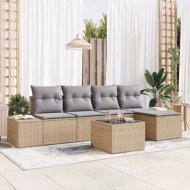 Set Divano da Giardino 6 pz Beige polyrattan 3347030