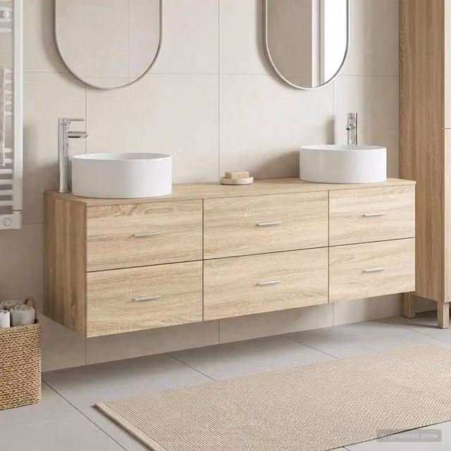 Set di mobili per bagno moderno vidaXL in legno marrone con vanità sospesa L/P/H: 161.5 x 44.5 x 80.0 cm – 1