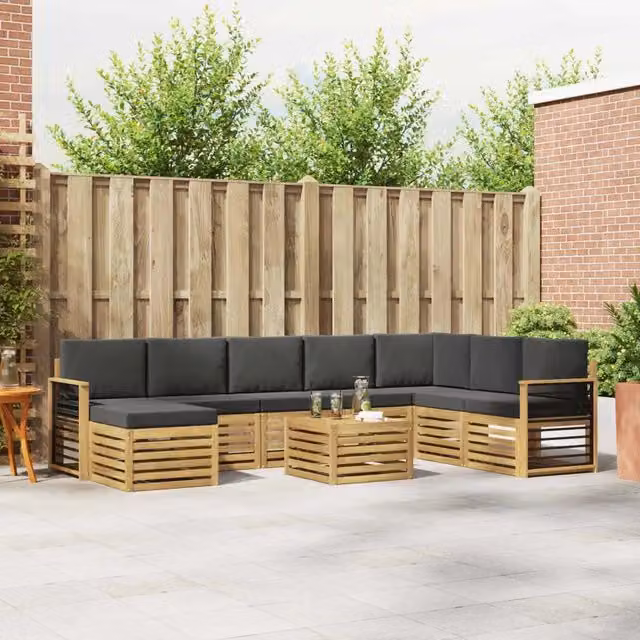 Set di divani moderni vidaXL in legno di acacia massello con cuscini grigi per giardino o terrazzo – 1