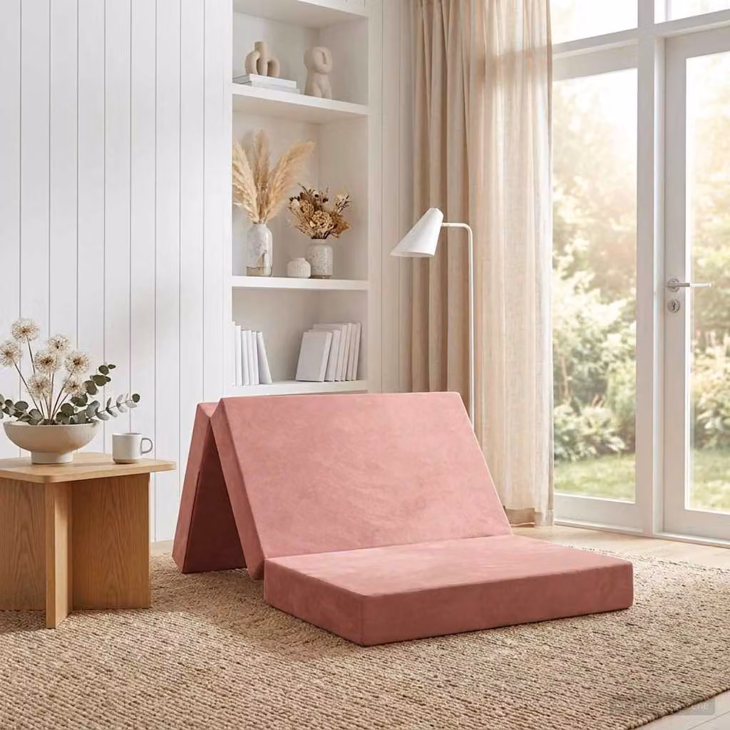 vidaXL Divano Letto Pieghevole in Velluto Rosa L: 100 cm, P: 67 cm, H: 45 cm