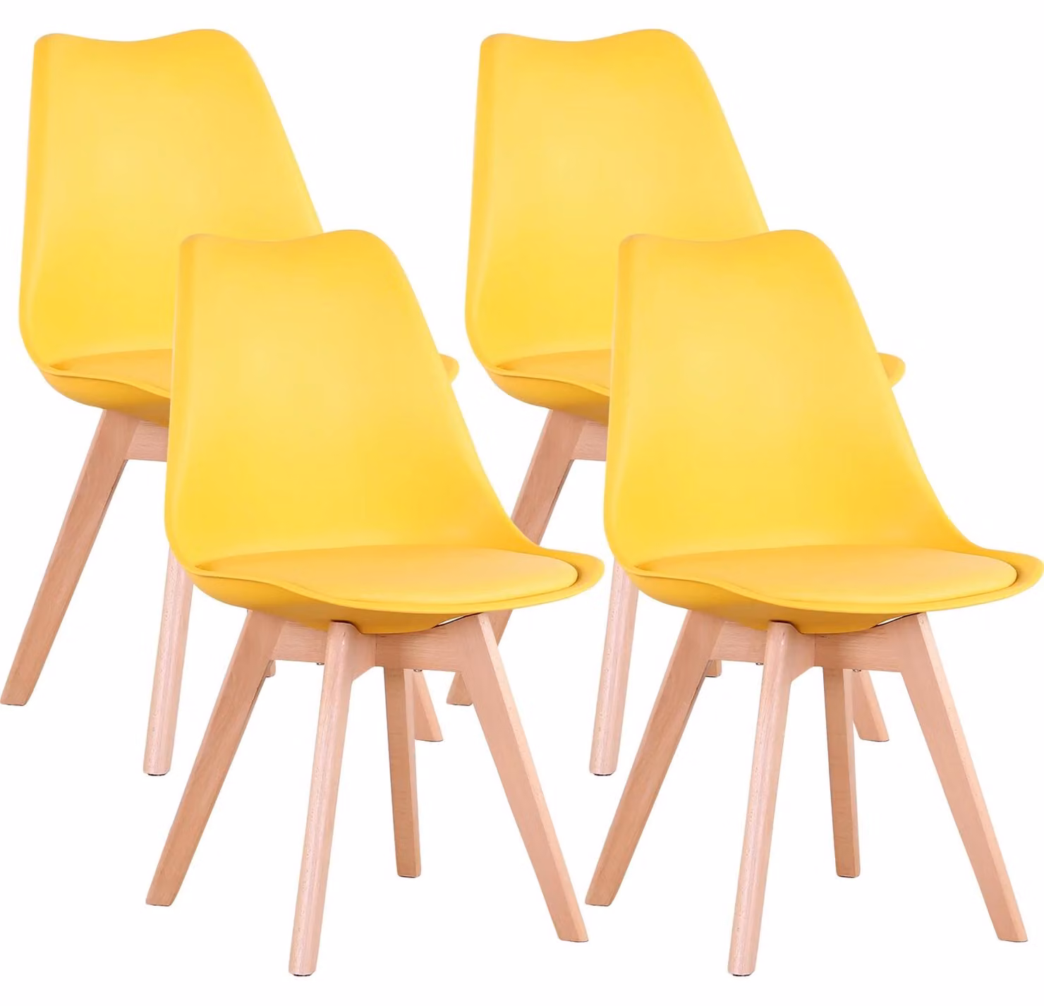 Set di 4 sedie da pranzo - Sedia per cucina - Seduta in plastica - Gambe in legno di faggio massello - Design minimalista - Adatta per cucina, sala da pranzo, ufficio, ristorante - Giallo