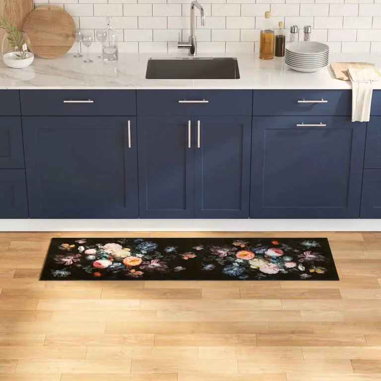 vidaXL Tappeto da Cucina Moderno in Viscosa Nero L: 150 cm, P: 45 cm, Antiscivolo e Lavabile
