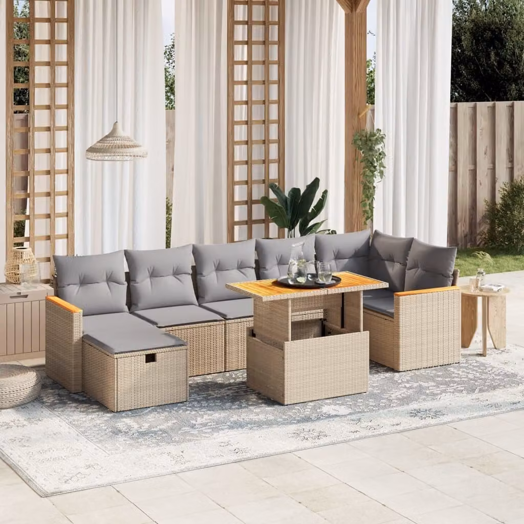 Maison Exclusive - Set Divano da Giardino 8 pz con Cuscini Beige in Polyrattan