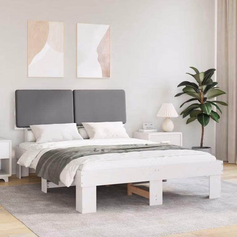 Letto moderno vidaXL con testiera rivestita in tessuto grigio e struttura in legno di pino L/P/H: 120 x 200 x 93 cm
