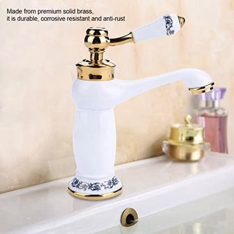 Bagno/Cucina - Rubinetto in bronzo - Cartuccia in Vetroceramica - Design vintage con motivi floreali - 19 x 16,5 x 6,4 cm - Rubinetto per bagno