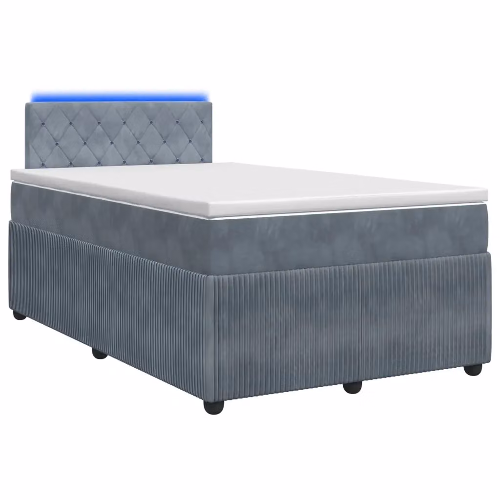 Letto box spring ibrido vidaXL con materasso a molle insacchettate in velluto grigio, con base contenitore sollevabile, illuminazione sottostante e porta USB, L/P: 120 x 200 cm – 2