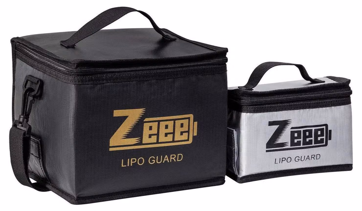 Borsa ignifuga e antideflagrante per batterie Lipo, set da 2 pezzi, colore nero e argento