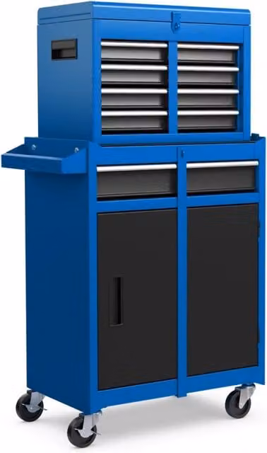 Cassettiera portautensili in metallo con 5 cassetti e ruote bloccabili, armadio deposito utensili blu, L: 102 cm, P: 55 cm, H: 59 cm – 1