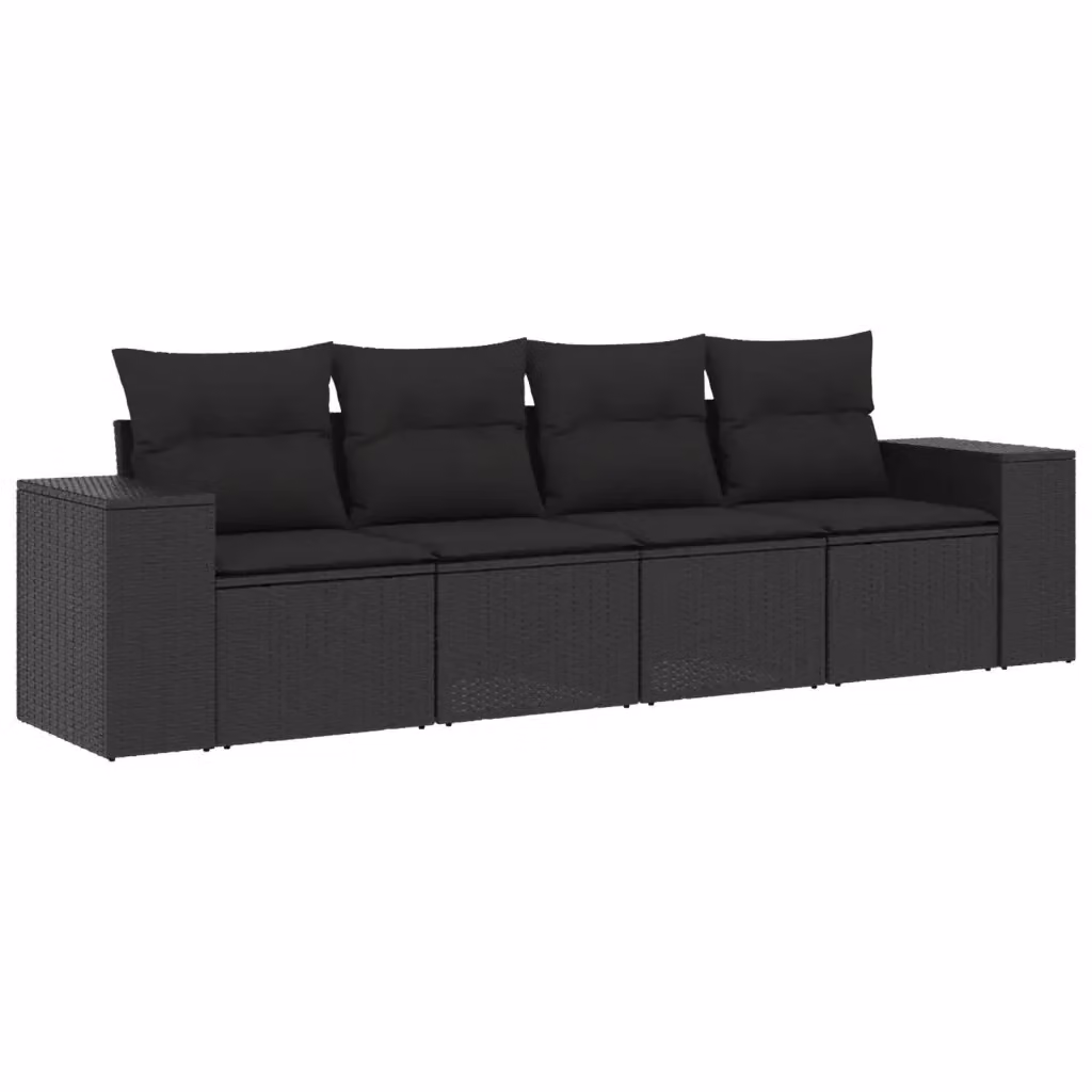 Set di divani da giardino vidaXL 4 pezzi in rattan nero con cuscini e struttura in acciaio rivestito in polvere – 2