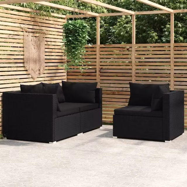 Set di divani da giardino a L vidaXL nero con cuscini e struttura in metallo