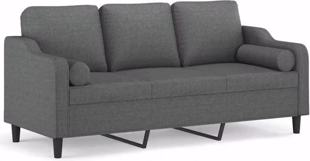 Divano | Divano da soggiorno | Sofa a 3 Posti con Cuscini Grigio Scuro 180 cm in Tessuto