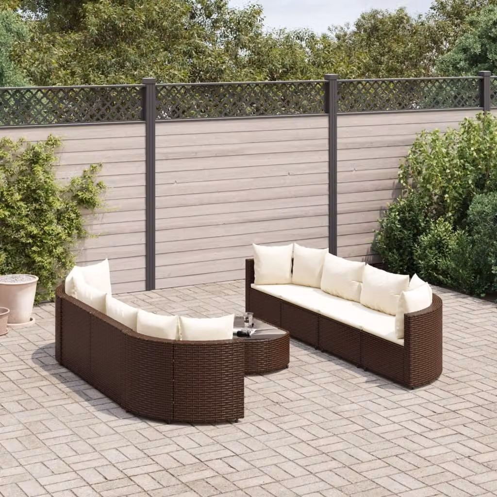 Maison Exclusive - Set di 9 pezzi per giardino con cuscini Marrone Poly Rattan