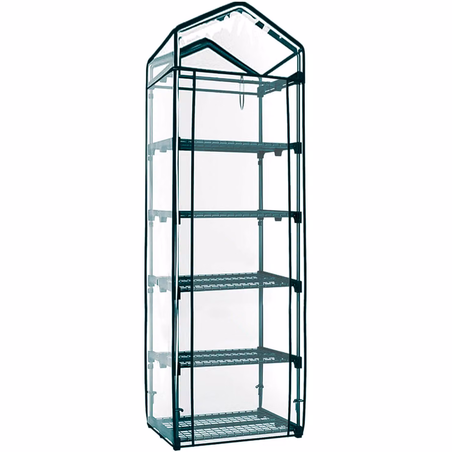 Mini serra da balcone Springos con 5 ripiani, 190x70x50 cm, serra verticale in plastica verde con telaio in metallo, pellicola da 130 g/m², chiusura a cerniera, struttura robusta, per piante