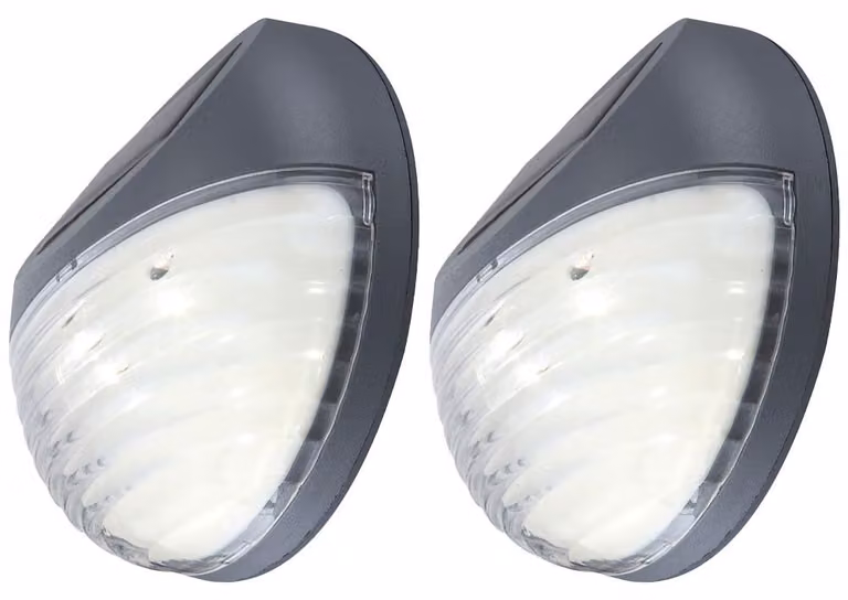 Set da 2 luci solari a LED per recinzioni, realizzate in plastica grigia