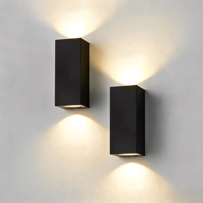 Lampade da parete, set da 2, colore nero, con illuminazione direzionale verso l'alto e verso il basso, grado di protezione IP65, materiale alluminio, attacco GU10, potenza 5W