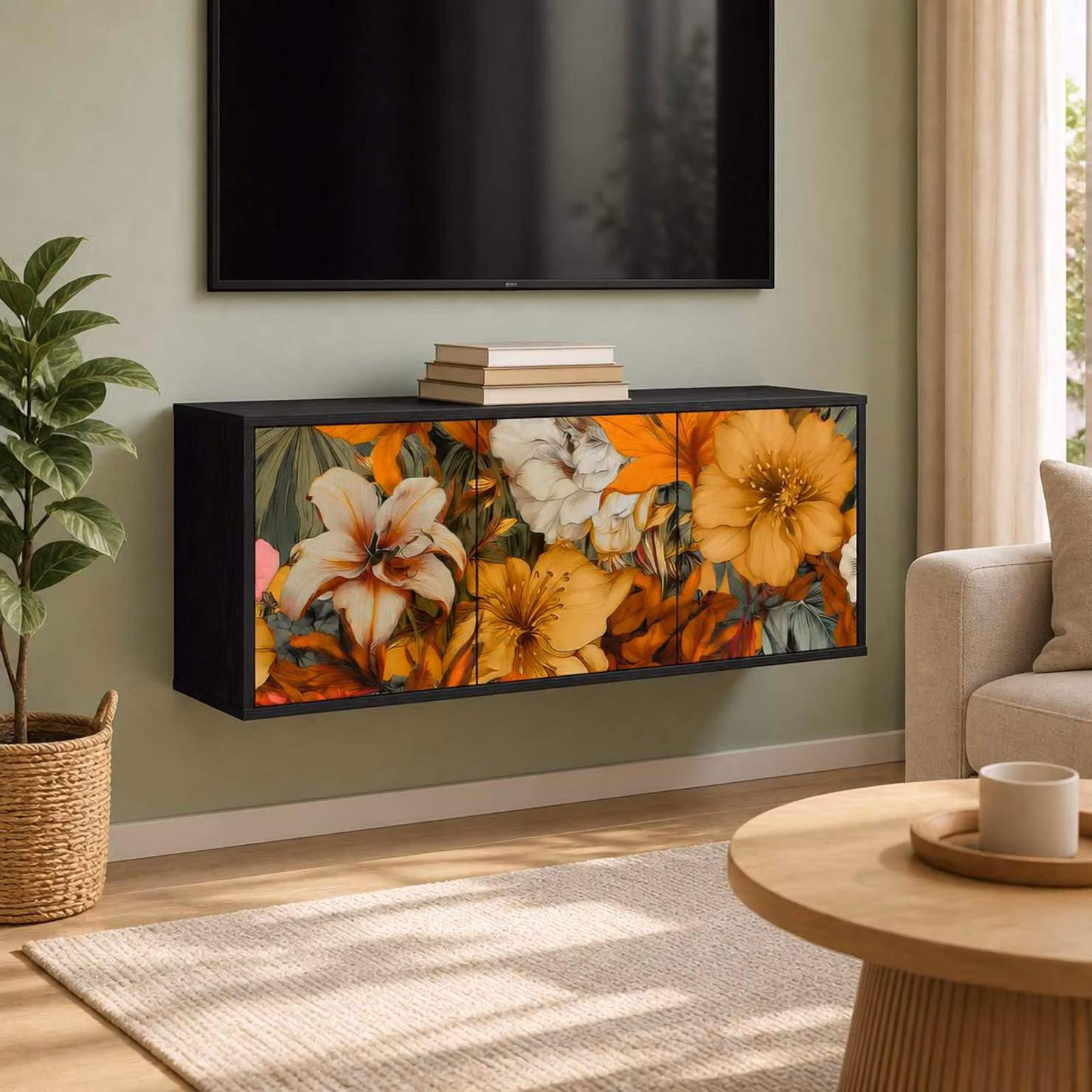 Mobile TV da parete vidaXL GENNEP in Rovere Nero, L 102 x P 33 x H 40 cm