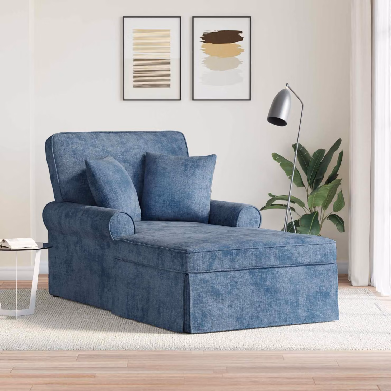 Chaise Longe vidaXL ARES con gonna e cuscino Blu L: 157 cm, P: 91 cm, H: 91 cm