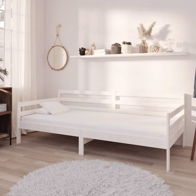 The Living Store Letto da giorno con materasso 90x200 cm in legno di pino massiccio bianco