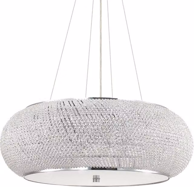 Lampada a Sospensione Moderna Pasha IDEAL LUX in Metallo e Cristallo Cromo con 14 Luci E14
