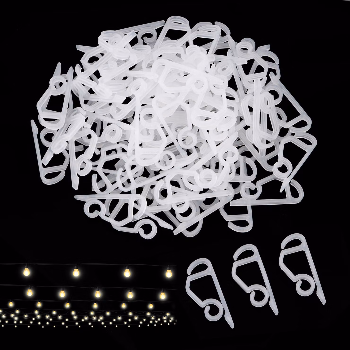 130 ganci per grondaie, adatti per catene luminose, in plastica, colore bianco, dimensioni 5x2 cm