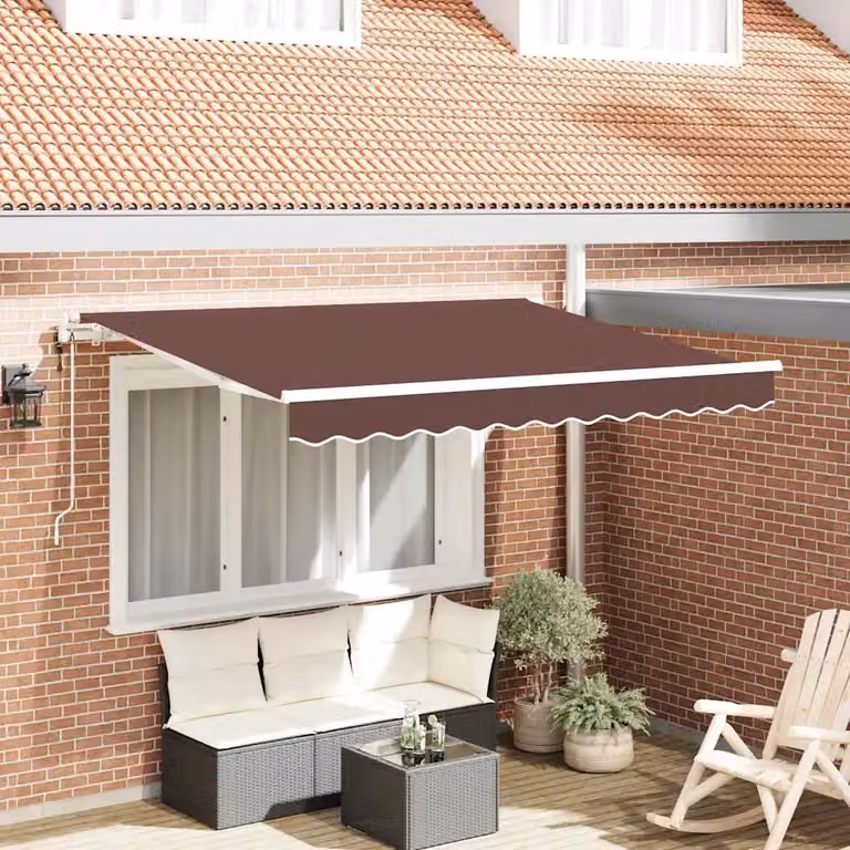 Tenda retrattile vidaXL con bracci pieghevoli in alluminio e tessuto in poliestere, Marrone, L: 350 cm, P: 200 cm