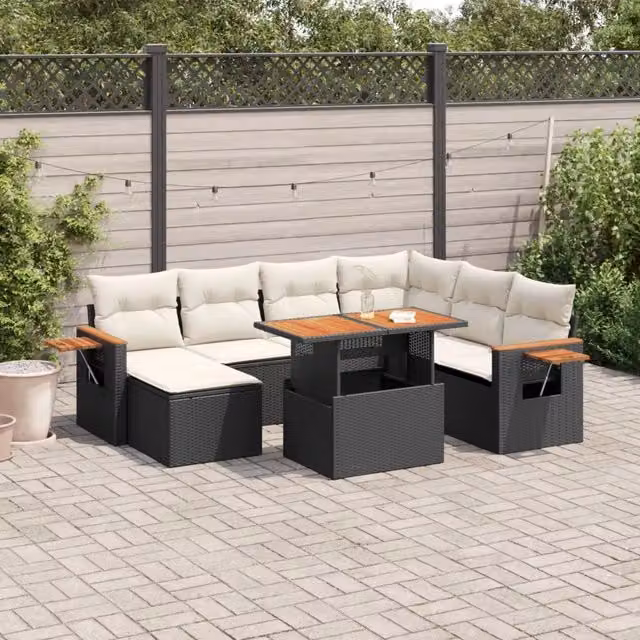Set Divani da Giardino con Cuscini 8 pz Nero in Polyrattan 3273632