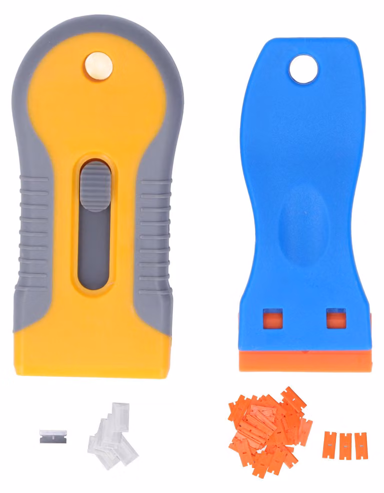Set da 63 pezzi con rasoi e raschietto, strappatutto adesivi retrattile con 2 lame