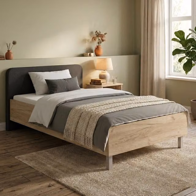 Letto Norcia DMORA in Rovere e Grigio, L/P: 120 x 200 cm – 1