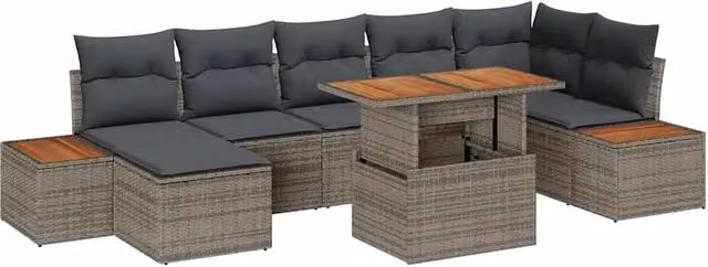 Set Divano da Giardino 8 pz vidaXL in Poly Rattan Grigio con Tavolino e Cuscini – 2