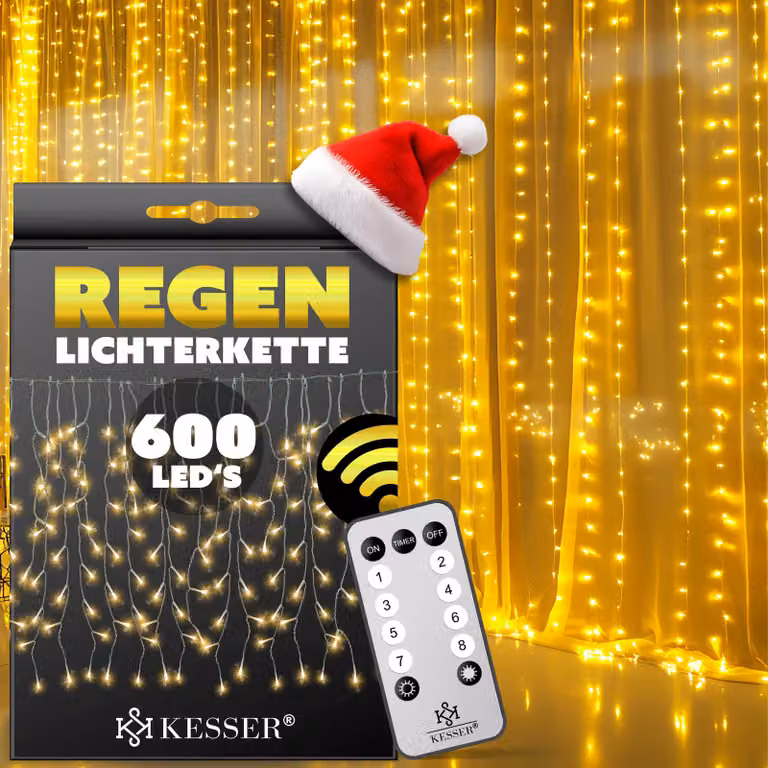 Ghirlanda luminosa a LED KESSER® con telecomando, 8 modalità e timer, cortina luminosa con mini LED
