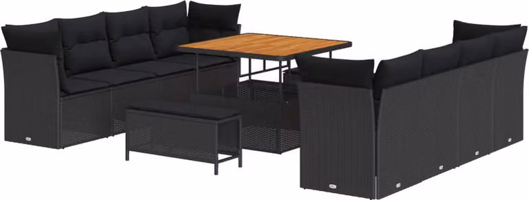 Set Divano da Giardino 11 pcs Nero polyrattan