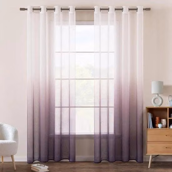 Gordini con occhi di poliestere con effetto colorazione semi-trasparente decorazione voile per soggiorno camera da letto ufficio 2 pezzi 140 x 225 cm viola