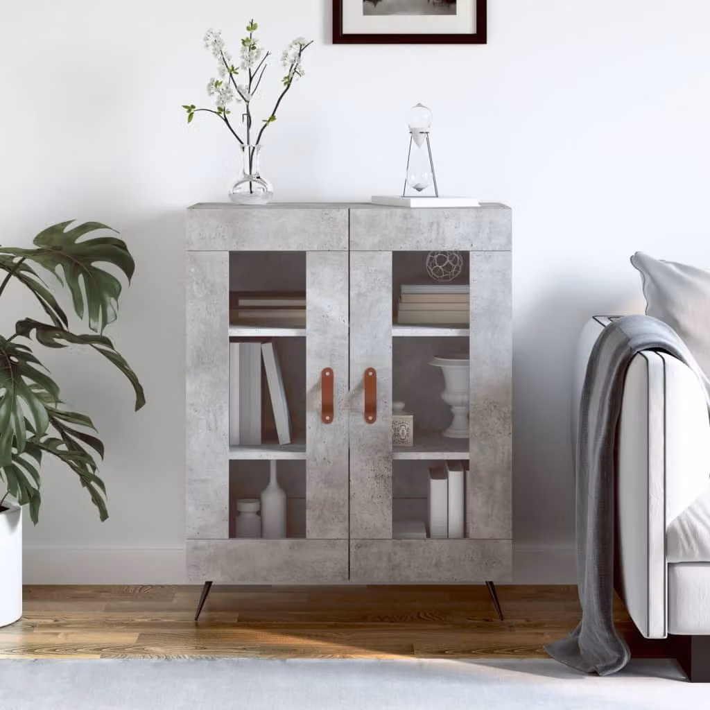 Credenza vidaXL in legno multistrato e metallo, Grigio Cemento, L: 69,5 cm, P: 34 cm, H: 90 cm