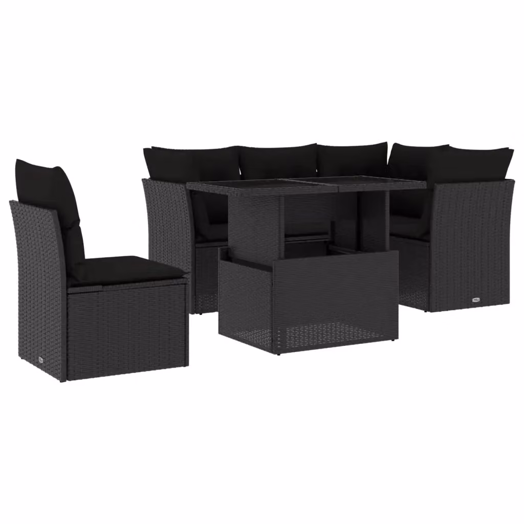 Set Divano da Giardino vidaXL 6 pz con Cuscini e Tavolino Nero in Polyrattan e Metallo – 2