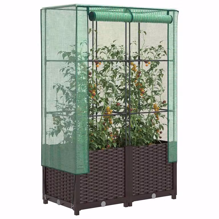 Letto rialzato con copertura effetto rattan vidaXL, marrone e verde, L 80 cm x P 40 cm x H 138 cm