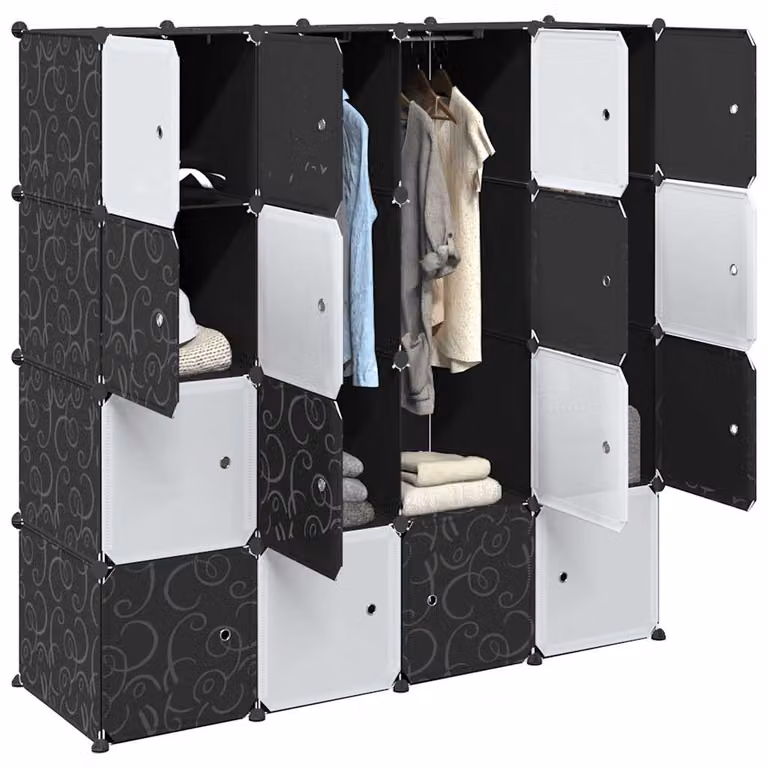 Organizzatore Portaoggetti vidaXL con 16 Cubi e Aste per Appendere, L 144,0 x P 46,5 x H 145,5 cm