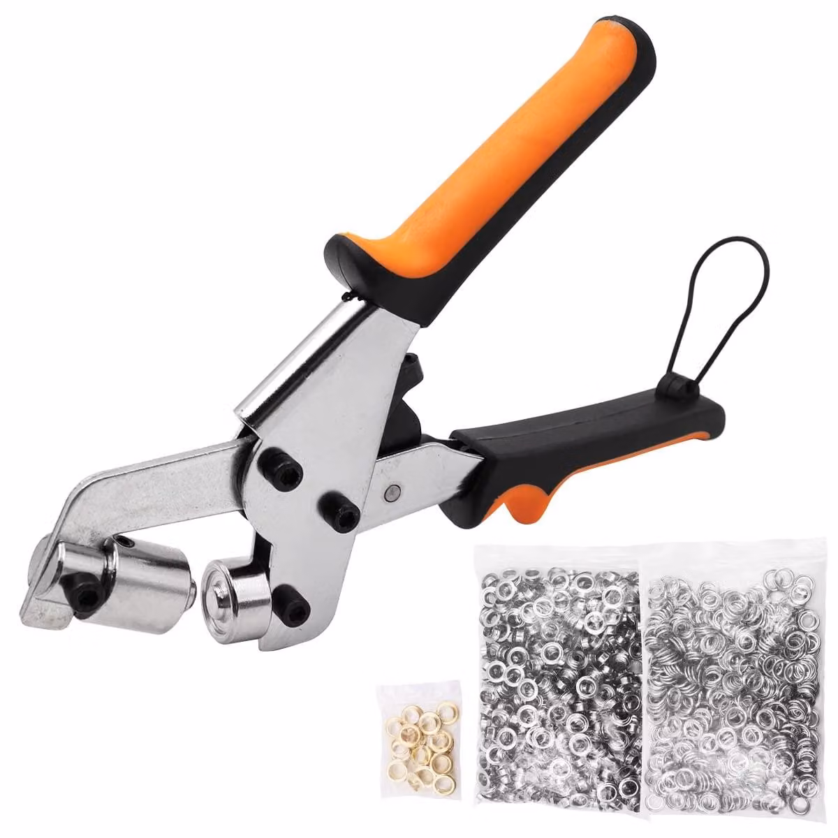 Kit di occhielli da 500 pezzi - Pinza portatile per occhielli - Pressa manuale - Acciaio inossidabile - Ideale per progetti fai-da-te - Adatto per abbigliamento e accessori - Punzone per fori