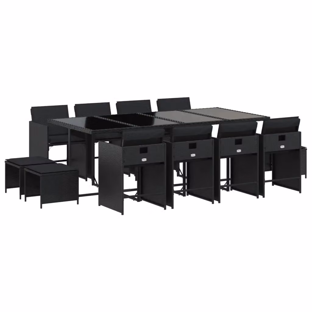 vidaXL Set da Pranzo da Giardino 13pz in Polyrattan Nero con Cuscini e Tavolo in Vetro – 2