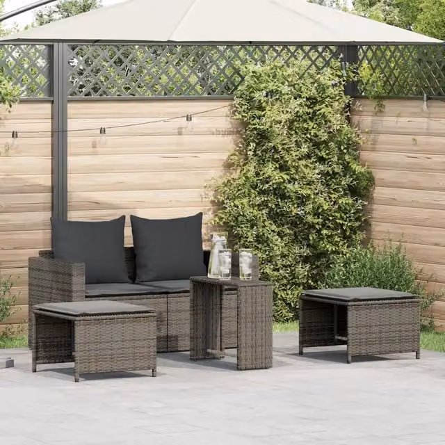 Set Divano da Giardino 5 pz con Cuscini-Sofa da Giardino-Divanetto da esterno Grigio in Polyrattan 870891