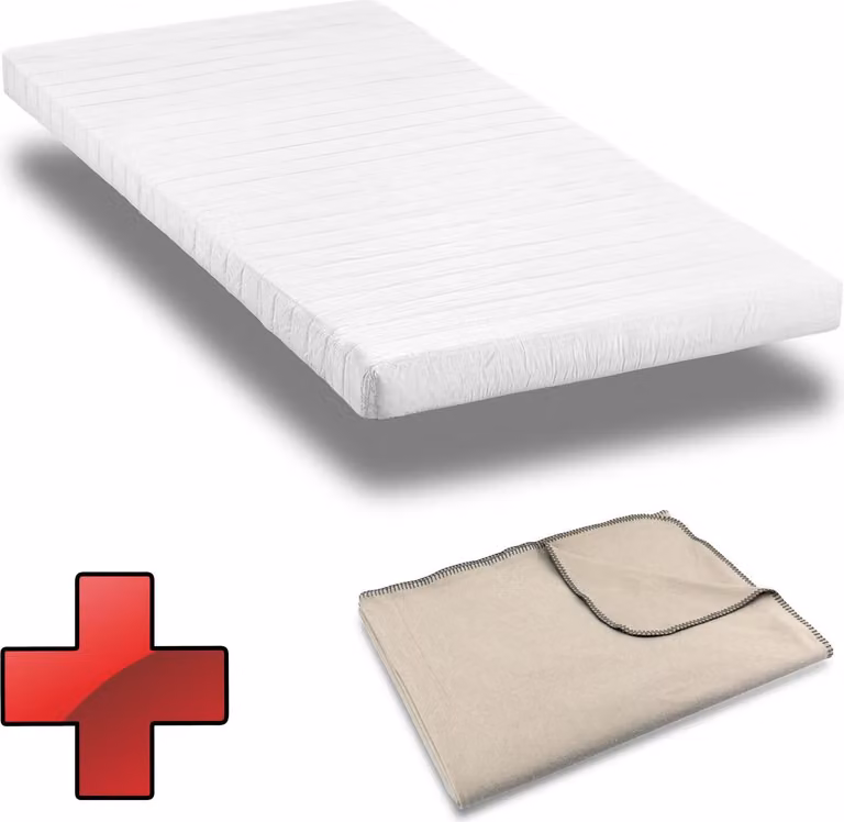 Materasso in schiuma comfort K10 100 x 200 cm, altezza 10 cm, livello di rigidità H3 + coperta Sleezzz® Smart 140 x 200 cm