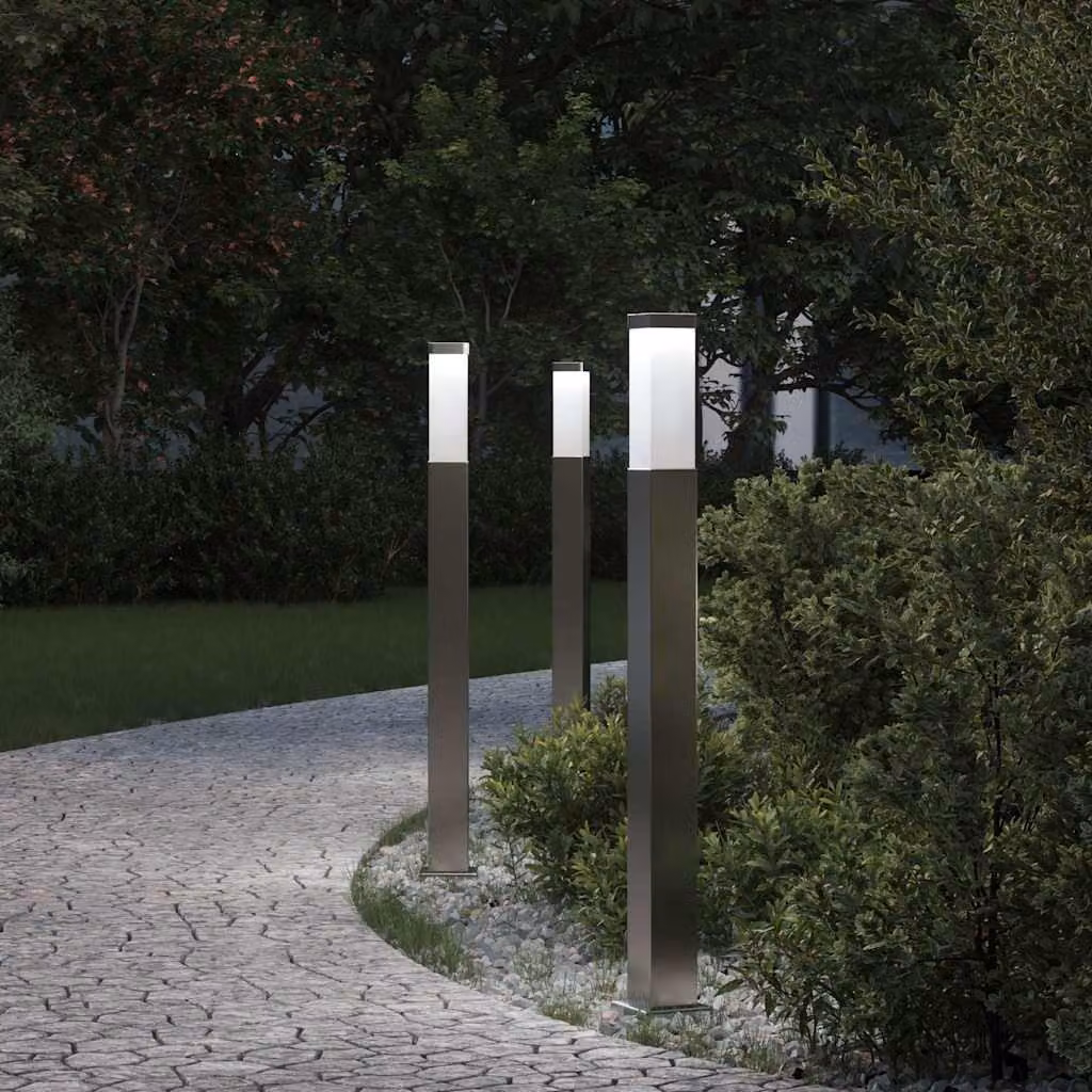 Set di 3 lampioni a palo vidaXL in acciaio inox color argento, IP44, altezza 80 cm