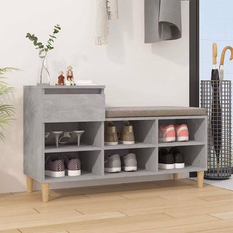 Scarpiera vidaXL in legno multistrato e MDF, Grigio Cemento, L 102 cm x P 36 cm x H 60 cm