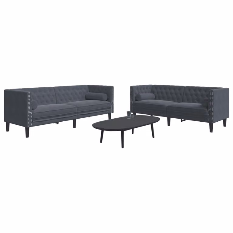 Maison Exclusive - Set divano Chesterfield a 2 posti con cuscini per il collo, in velluto grigio scuro