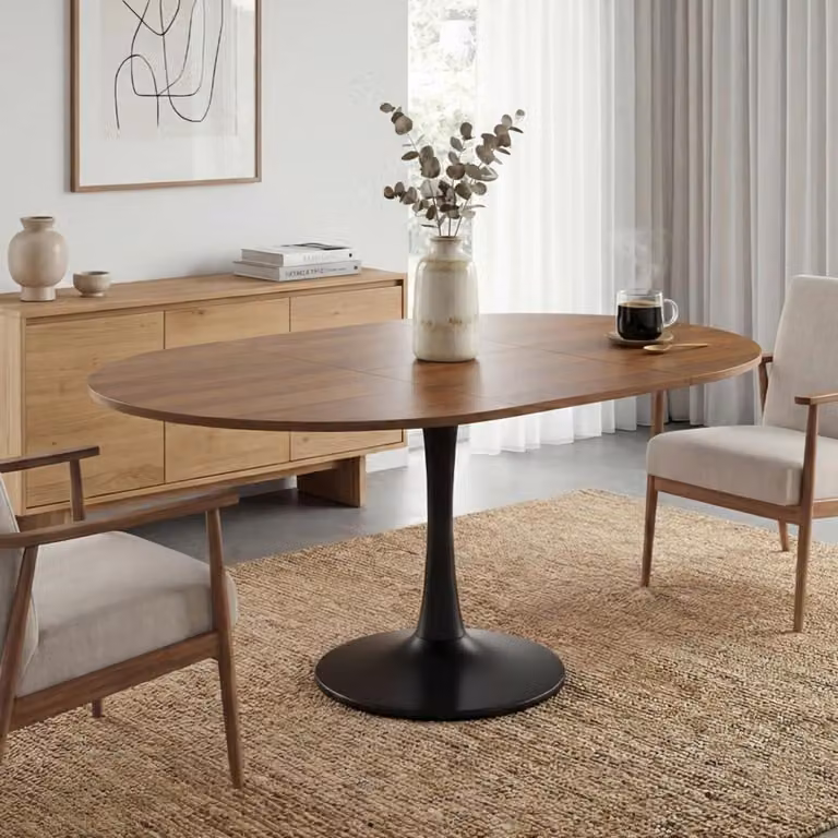 Tavolo da pranzo rotondo allungabile, dimensioni 100/140x100x75 cm, finitura legno e nero, adatto per 2-6 persone