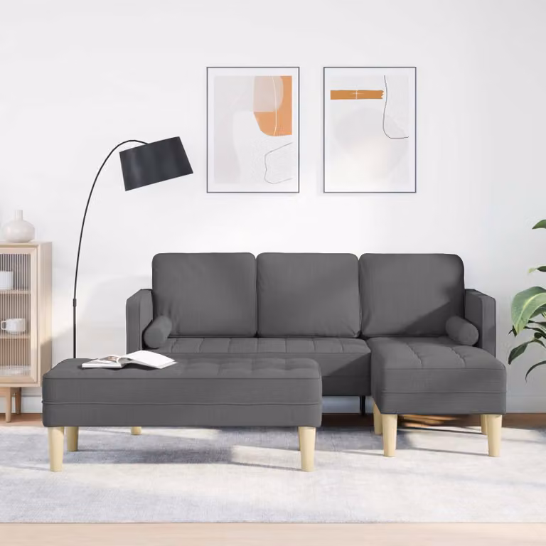 Set di divani angolari L-shape vidaXL moderni in tessuto reversibile, Grigio e Beige, con cuscini inclusi